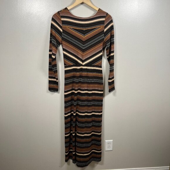 Maeve Anthropologie Striped Wrap Midi Dress Size Small Brown Work Office Retro - Picture 3 of 12